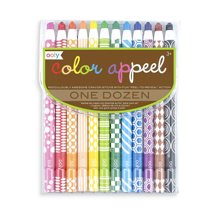 OOLY Colour Appeel Crayon Sticks | Set of 12 Peelable Wax Crayons for Kids & Artists