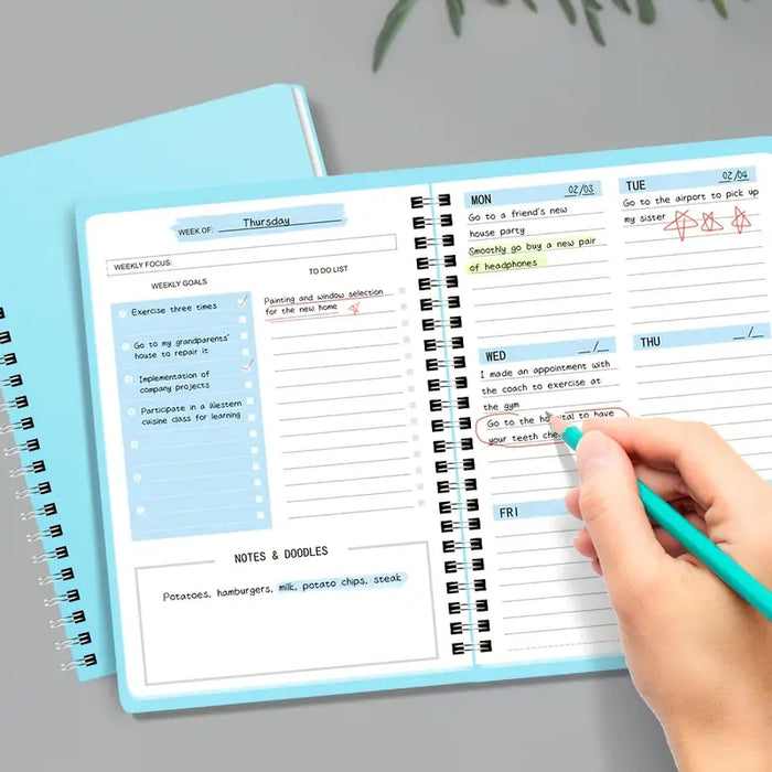 A5 Undated Weekly Planner Notebook Spiral Bound  Blue