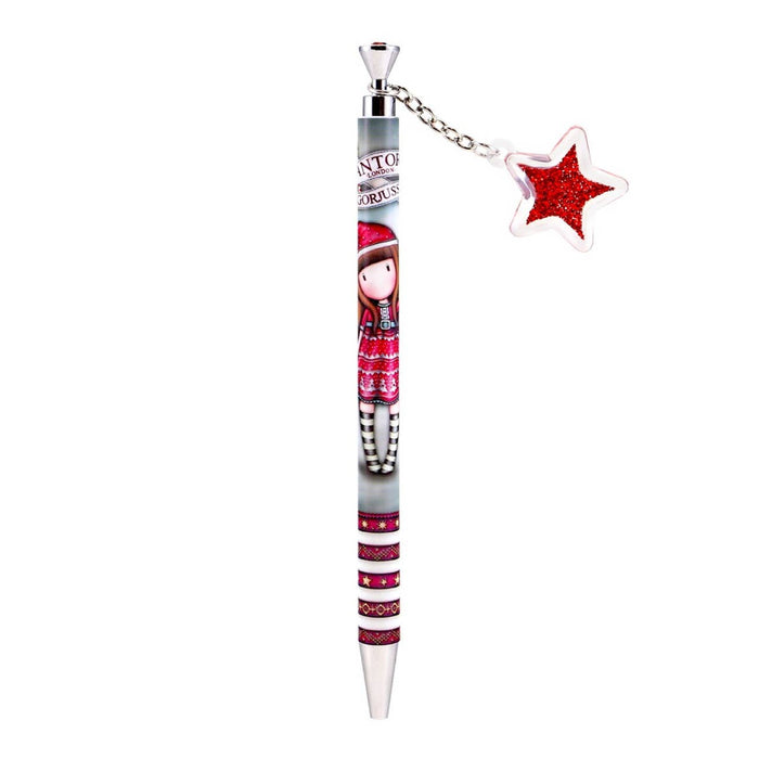 Gorjuss Pen with Red Star Dangler –  Black Ballpoint Pen