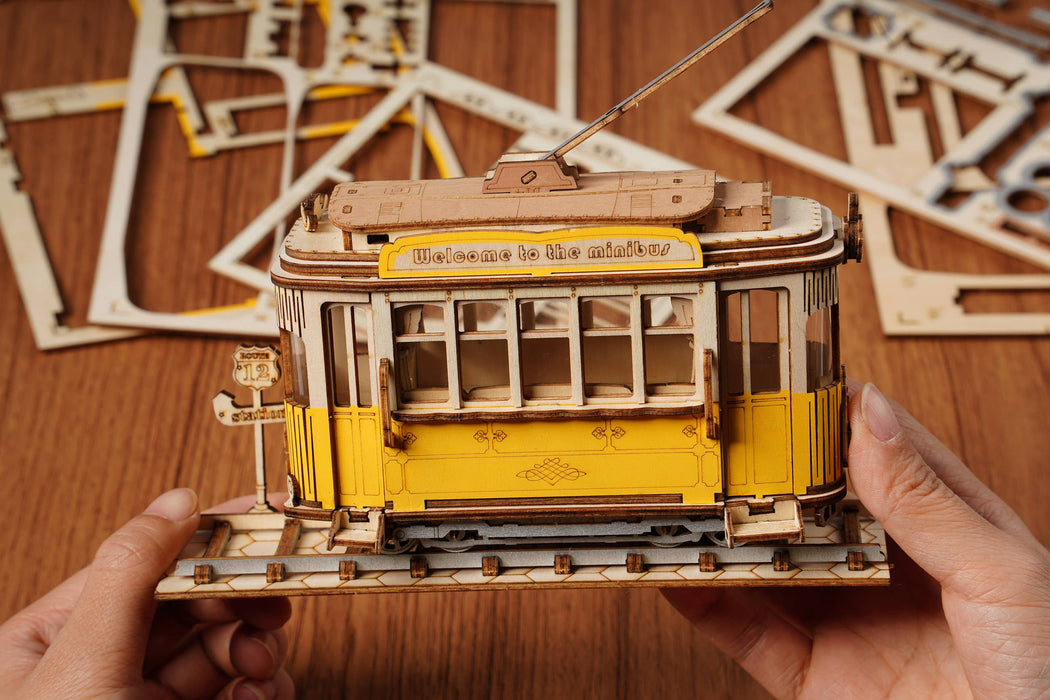 3D Laser Cut Wooden Puzzle: Tramcar