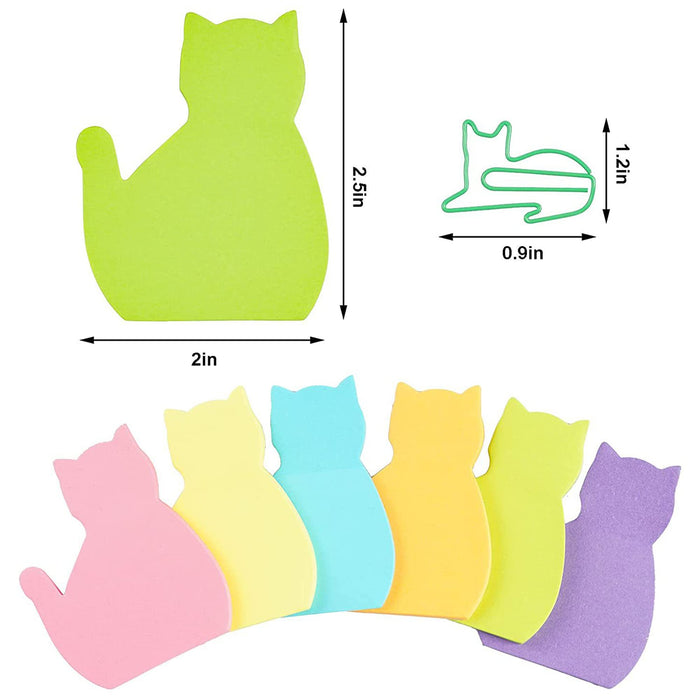8 Pack Cat Sticky Notes with 12 Cat Paper Clips | Cute Stationery