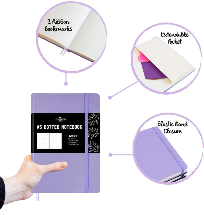 Bullet Dotted Journal A5 | Hardcover Notebook with 180 Pager | Lavender Purple