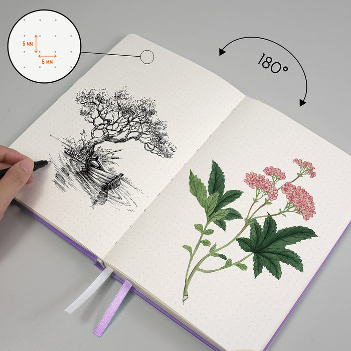 Bullet Dotted Journal A5 | Hardcover Notebook with 180 Pager | Lavender Purple