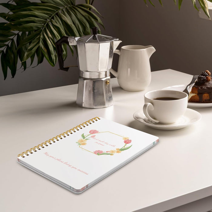 Undated Weekly Planner with Habit Tracker | 52-Week Spiral Notebook | Pink Floral Cover