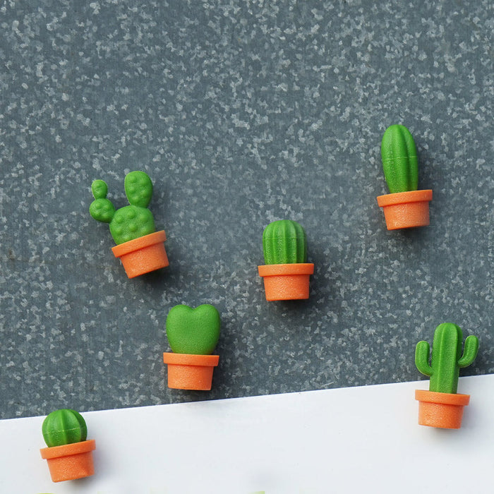 Cactus Magnets Green & Orange| 6 Pcs | Fridge & Memo Magnets