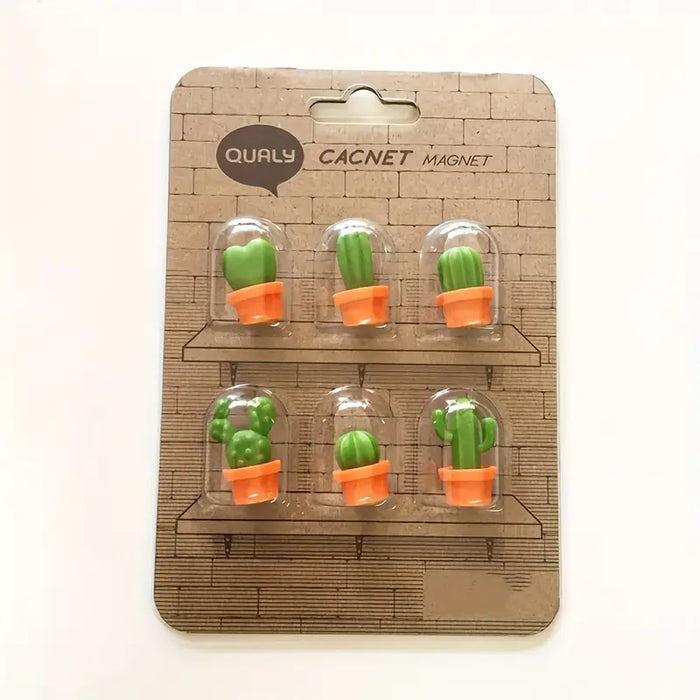 Cactus Magnets Green & Orange| 6 Pcs | Fridge & Memo Magnets