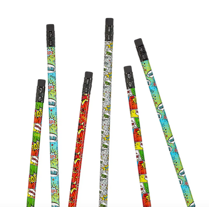 OOLY Comic Attack Pencils | Set of 12 No.2 Graphite Pencils with Comic-Themed Designs