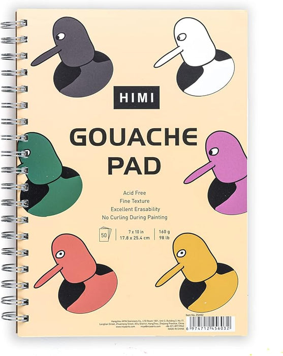 HIMI Gouache Pad 7 X 10 | 50 Sheets of 160gsm Textured Acid Free Paper for Gouache