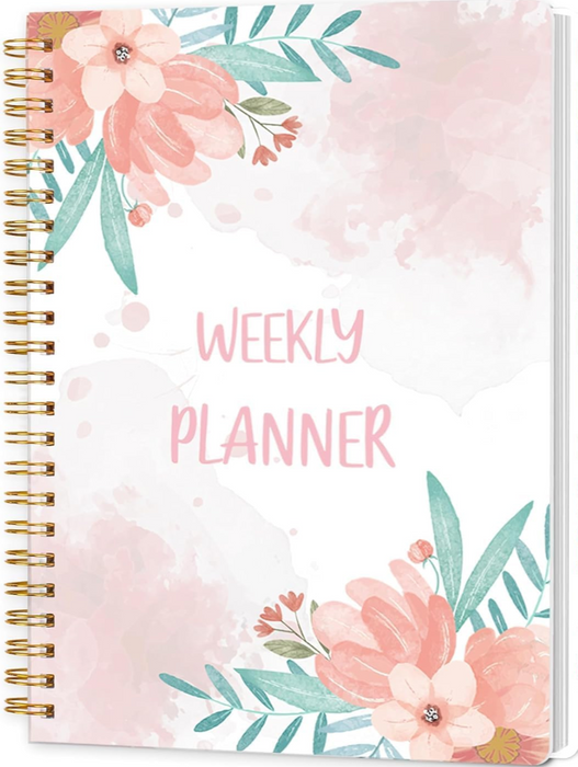 Undated Weekly Planner with Habit Tracker | 52-Week Spiral Notebook | Pink Floral Cover