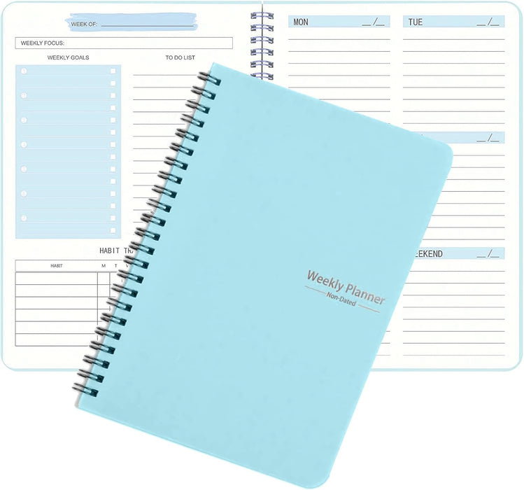 A5 Undated Weekly Planner Notebook Spiral Bound  Blue