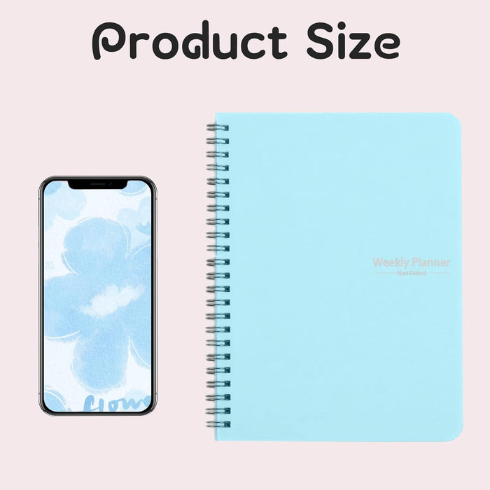 A5 Undated Weekly Planner Notebook Spiral Bound  Blue