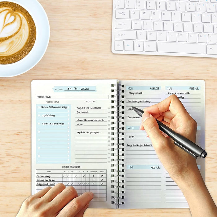 A5 Undated Weekly Planner Notebook Spiral Bound  Blue