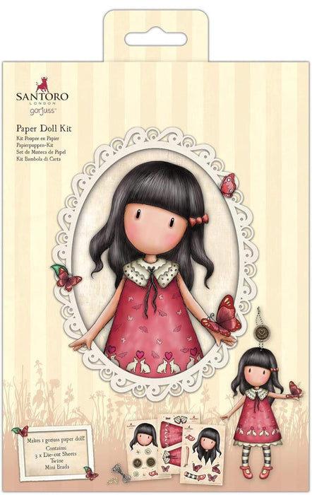 Santoro Gorjuss paper doll kit packaging with a girl in a red dress and butterflies.