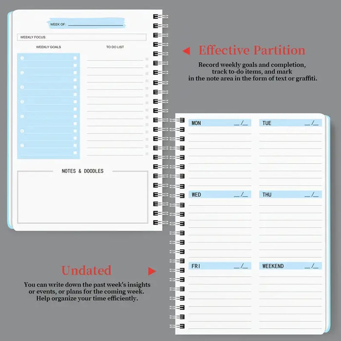 A5 Undated Weekly Planner Notebook Spiral Bound  Blue