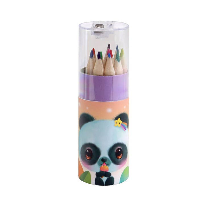12 Coloured Pencils in Tube with Sharpener | Compact Kids’ Colouring Set | Bangoberry