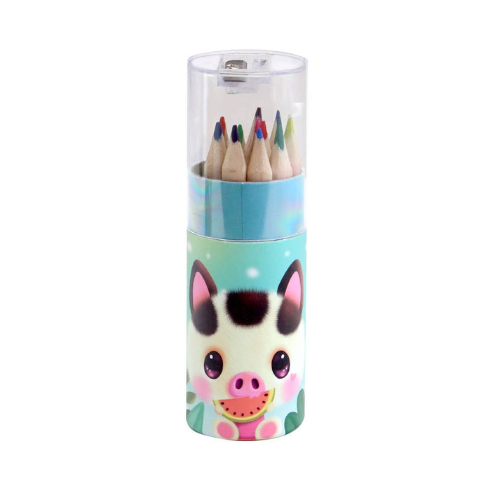 12 Coloured Pencils in Tube with Sharpener | Compact Kids’ Colouring Set | Bangoberry