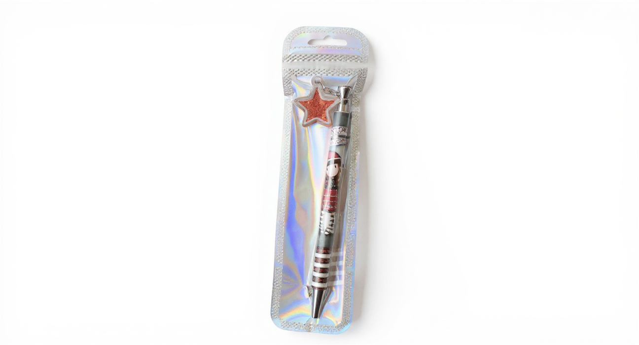 Gorjuss Pen with Red Star Dangler –  Black Ballpoint Pen