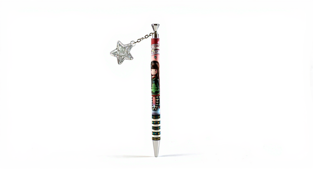Gorjuss Pen with Silver Star Dangler –  Black Ballpoint Pen