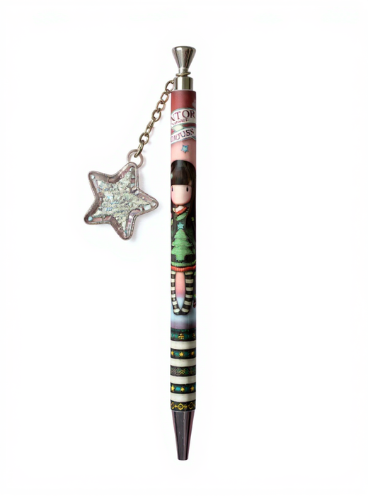 Gorjuss Pen with Silver Star Dangler –  Black Ballpoint Pen